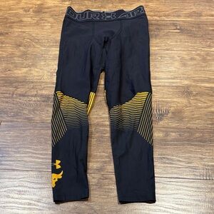 Under Armour Project Rock Vanish 3/4 compression leggings in black and yellow